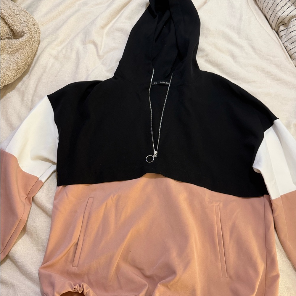 Zara Black, White, and Pink Colorblock Hoodie
